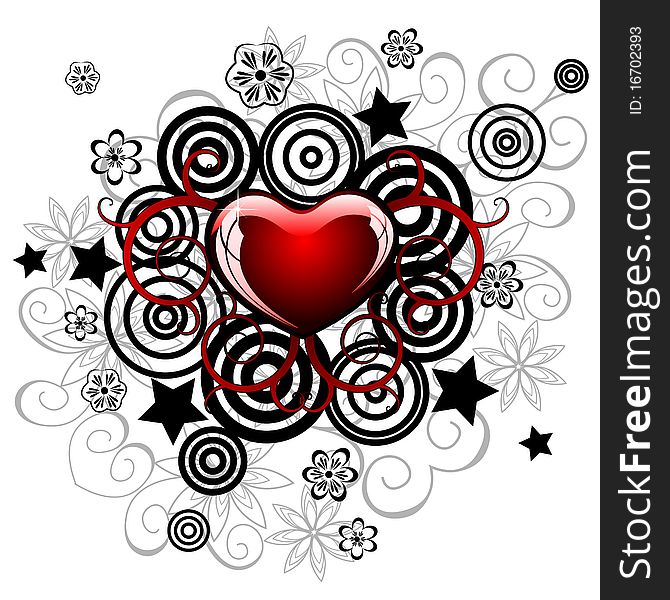 Vector heart with floral and stars