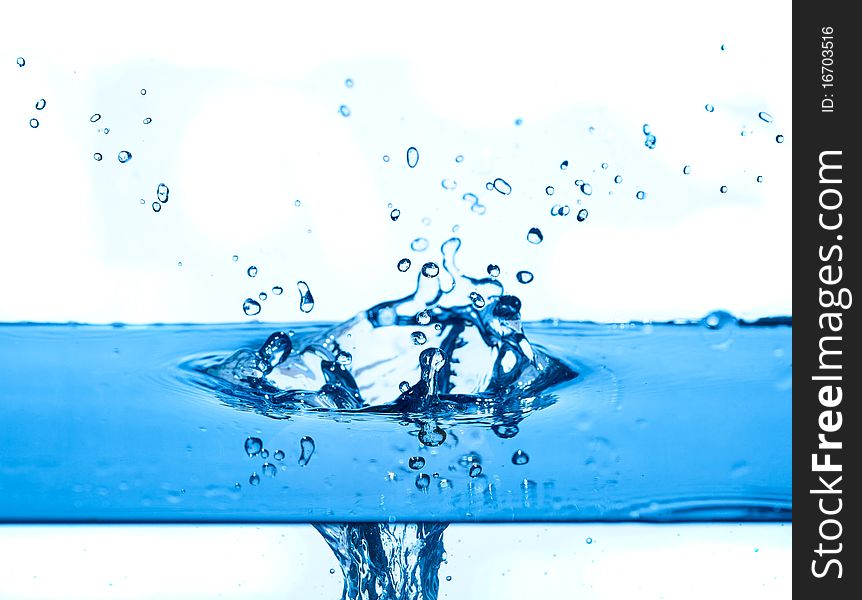 Blue Water Splashing  White Background