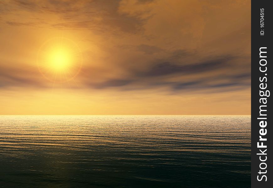 3d rendered ocean sunset seascape