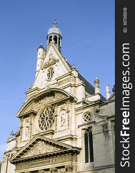 The tower and gothic style of Saint Etienne in Paris