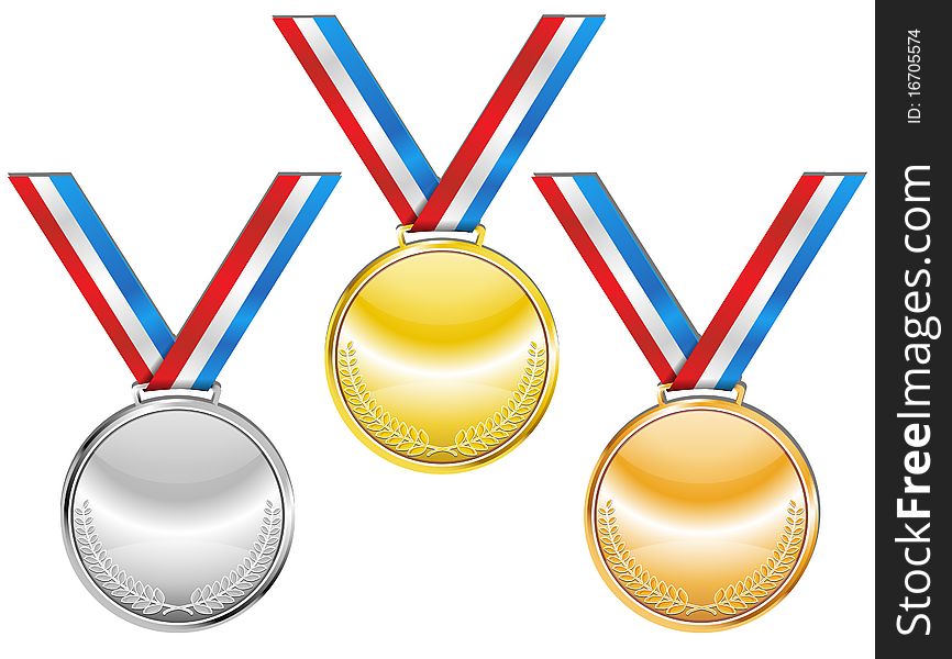 Three detailed medals with room for your texts or images gold silver and bronze