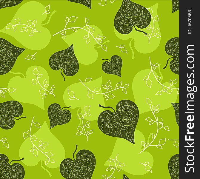 Seamless green leaves pattern. Vector background.