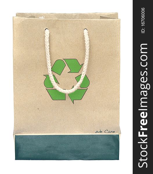 Recycle paper bag with recycle symbol