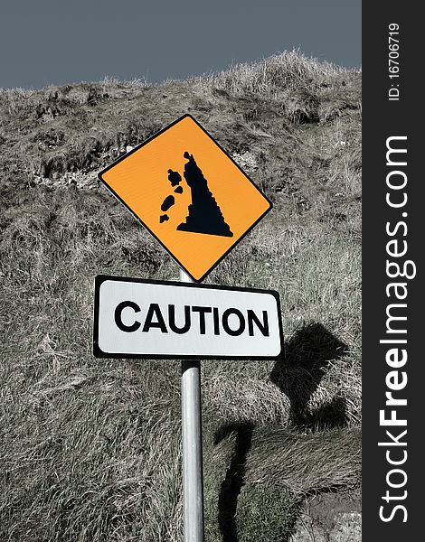Landslide Caution And Warning Road Sign