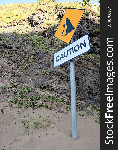 Landslide caution sign