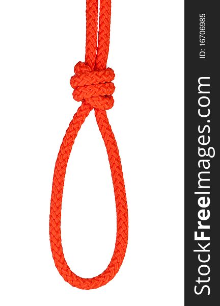 Noose isolated on white. Noose made of rope. Stock image.