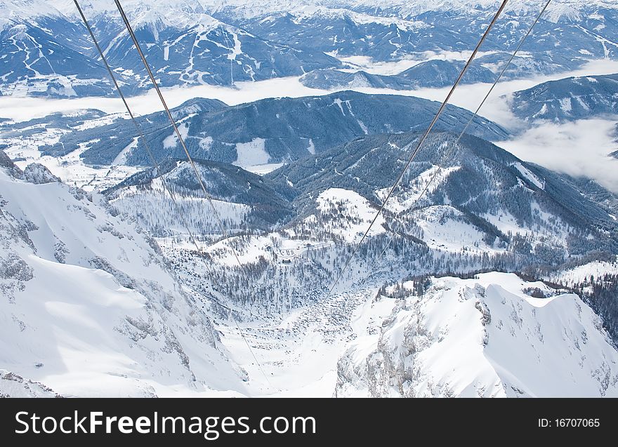 The view from the observation deck on the Dachstein glacier. Austria. The view from the observation deck on the Dachstein glacier. Austria