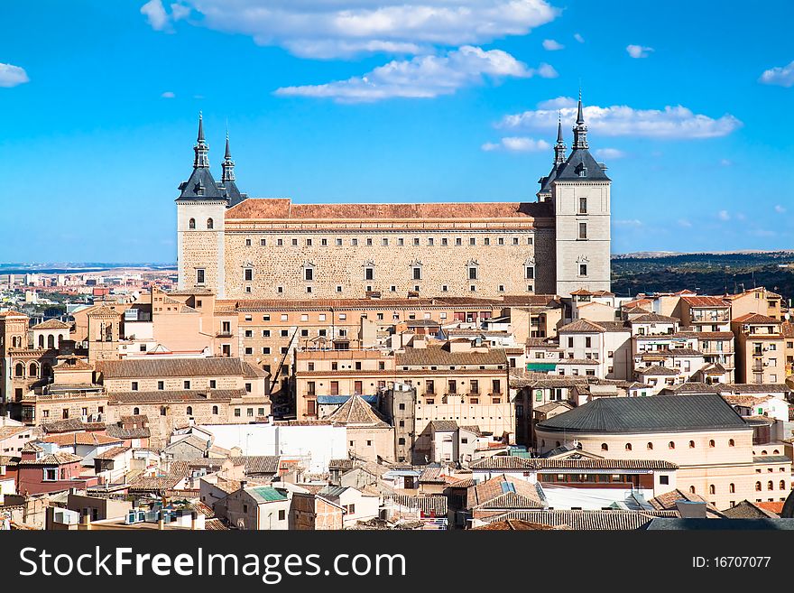 Panoramic view on Alcazar fortified palace, Toledo