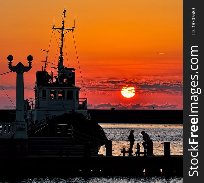 Sunset at the seaport