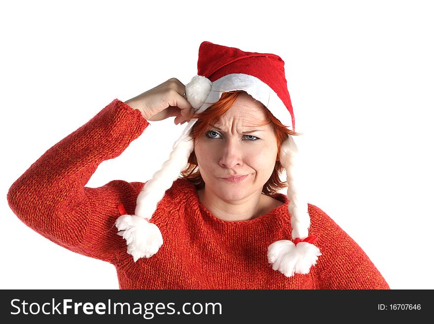 Woman in santa's cap isolated on white background