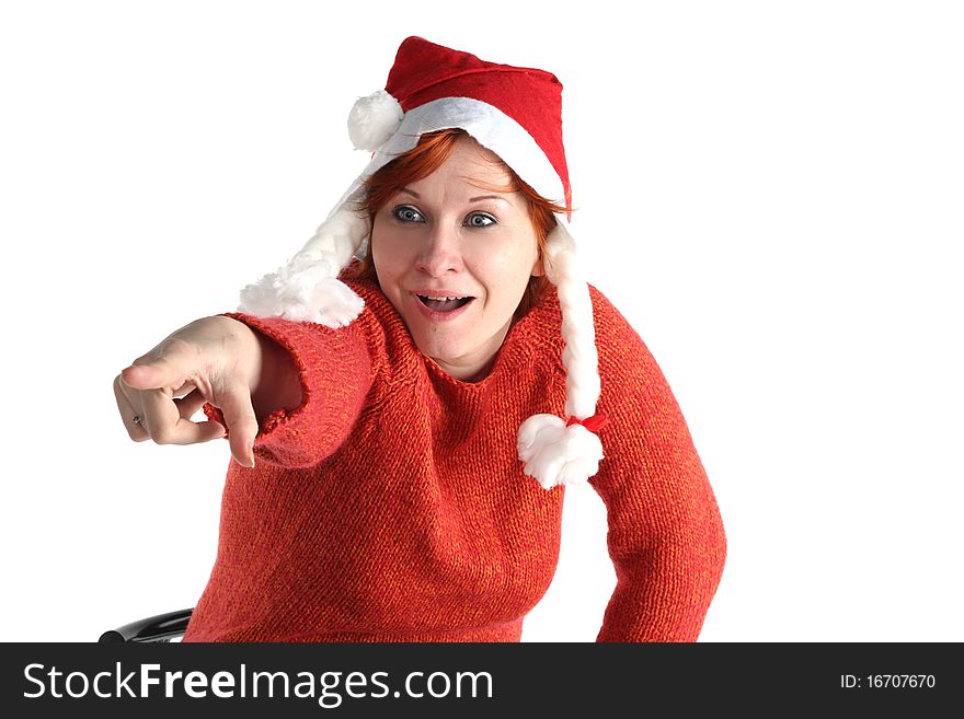 Woman in santa's cap isolated on white background