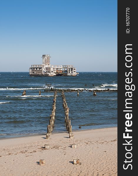 Seascape with ruins of torpedo buildings from second world war. Seascape with ruins of torpedo buildings from second world war.