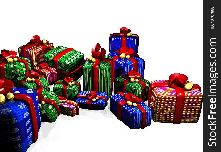 A 3D rendered group of gifts. A 3D rendered group of gifts