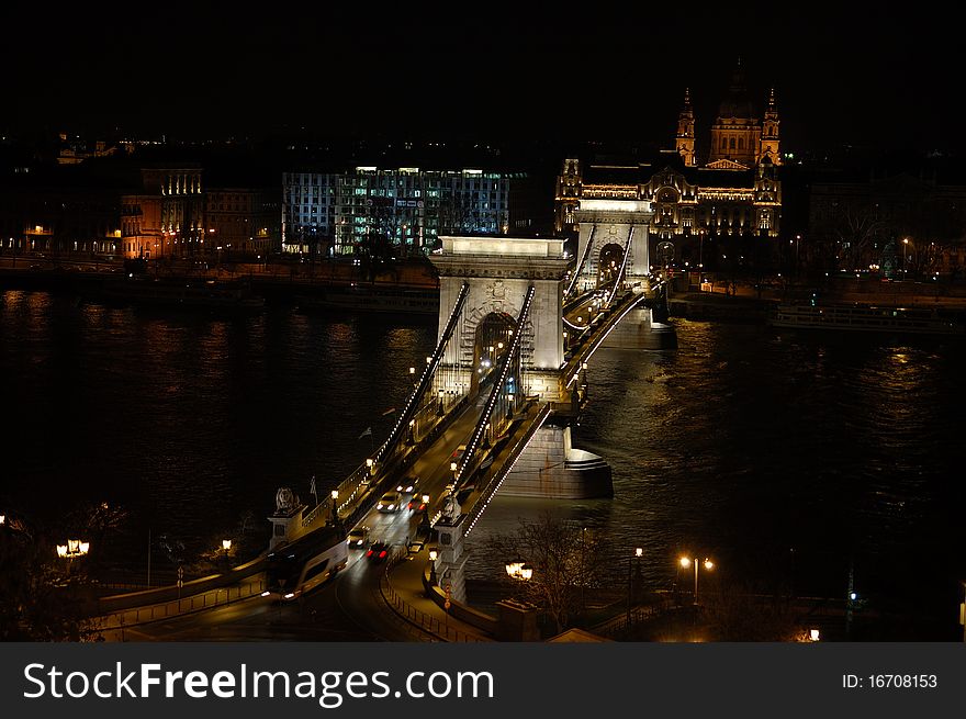 Night view of  Budapest chain bridge (Szechenyi Lanchid). Night view of  Budapest chain bridge (Szechenyi Lanchid)