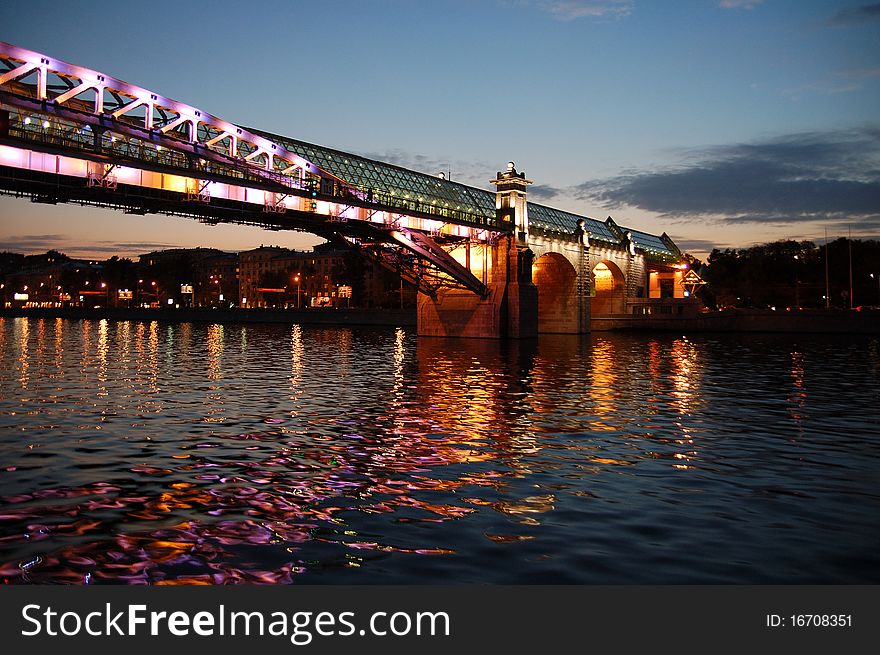 View of Night bridge above Moscow river