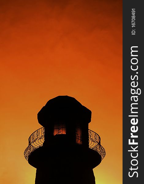 Silhouette of a lighthouse at sunset in Veles, Macedonia