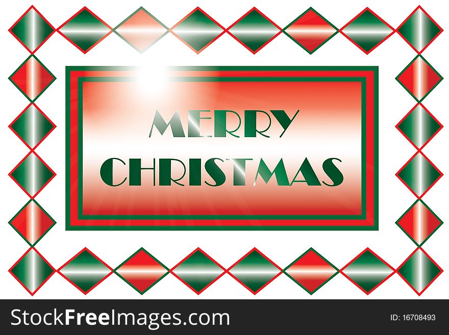 Frame with red and green diamonds and the message text 'Merry Christmas' in the center. Frame with red and green diamonds and the message text 'Merry Christmas' in the center