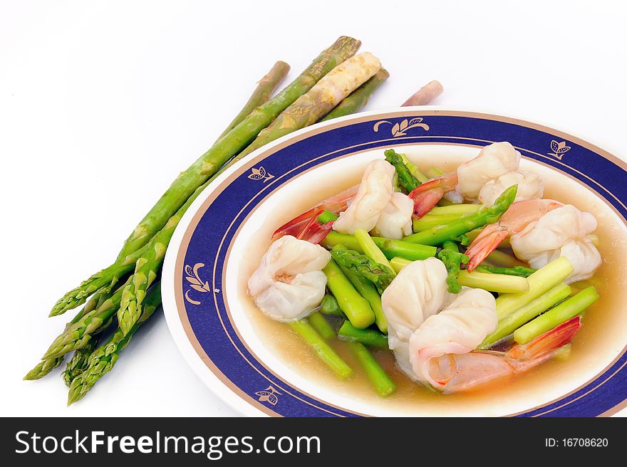 Stir Fired Asparagus and shrimps with Oyster Sauce.