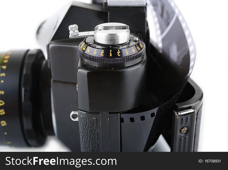 Opened Classic Manual SLR Film Camera With Film