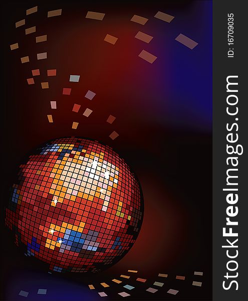 Dark background with disco ball. Vector illustration.