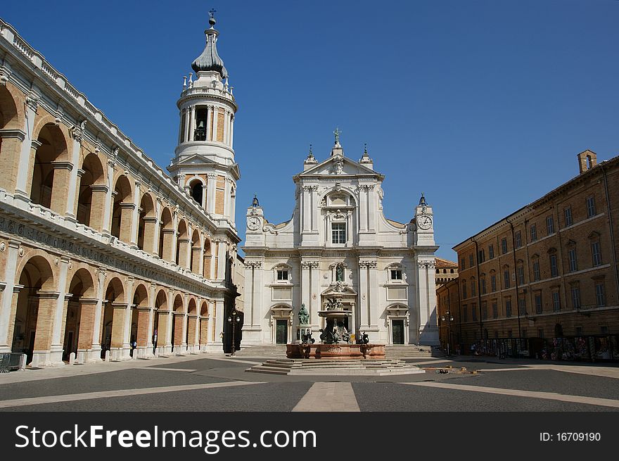 The place and the Cathedral of Loreto in Loreto, Marche, Italy