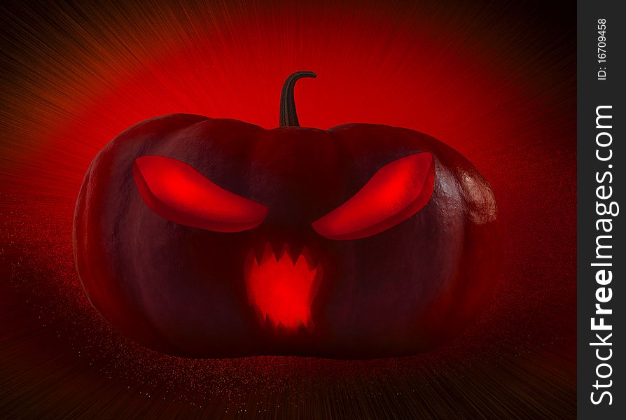 Malicious celebratory Halloween Pumpkin. photo compilation. photo and hand-drawing elements combined.