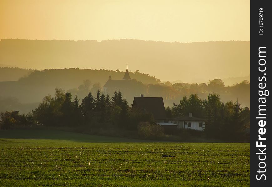 Village in Czech Republic in early evening in autumn. Village in Czech Republic in early evening in autumn