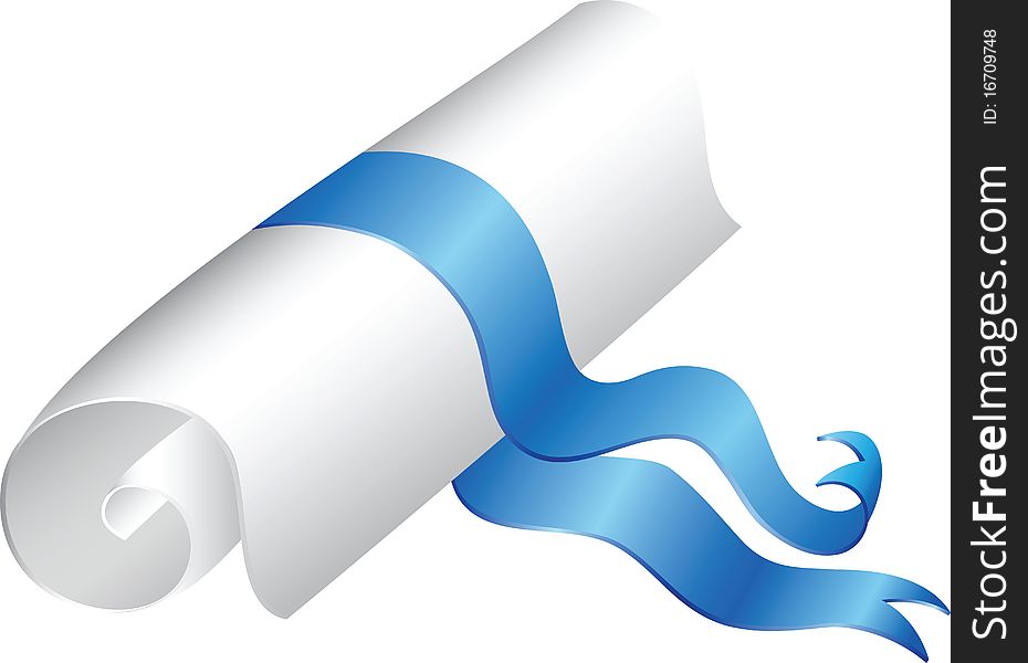 Roll of paper with ribbon. Illustration for design.