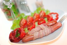 Grilled Sausages With Becon And Vegetables Royalty Free Stock Image Grilled Sausages With Becon And Vegetables Royalty Free Stock Image