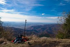 Backpack On Mountain Top Stock Images