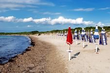 Red Umbrella On The Beach Royalty Free Stock Photo Red Umbrella On The Beach Royalty Free Stock Photo