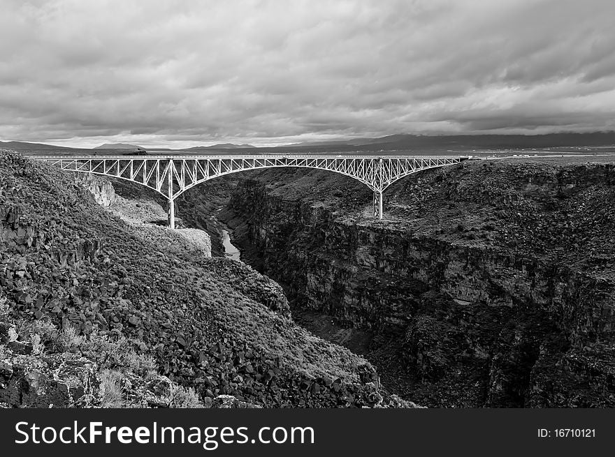 Black and white of taos gorge bridge