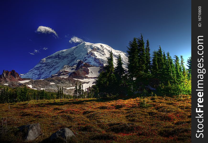 Mount Rainier and Spray park on a crisp, clear, fall afternoon.