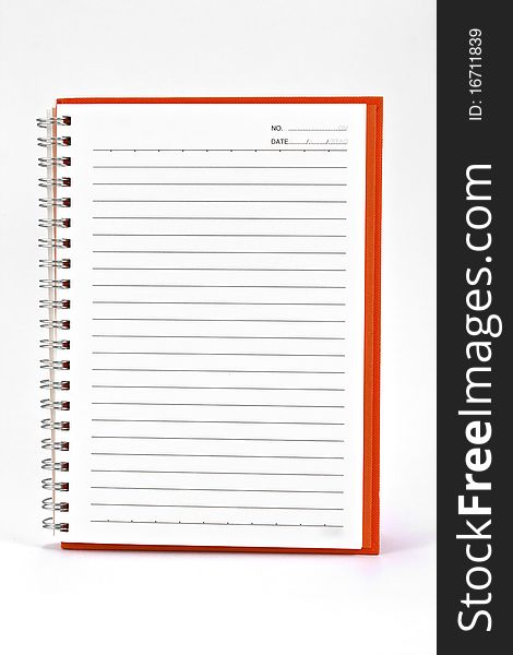 Orange notebook (blank paper) isolated on white background