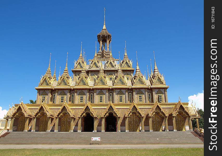 Gold buddhist temple traditional Thai style architecture