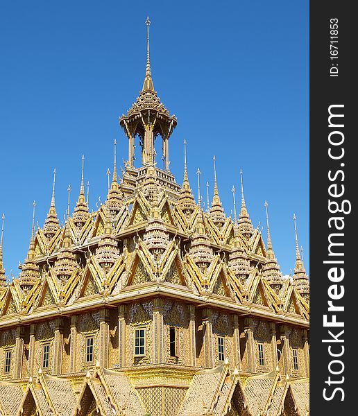 Gold buddhist temple traditional Thai style architecture