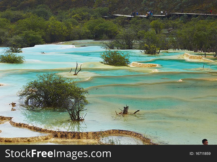 Colourful pools in Huanglong Scenic and Historic Interest Area