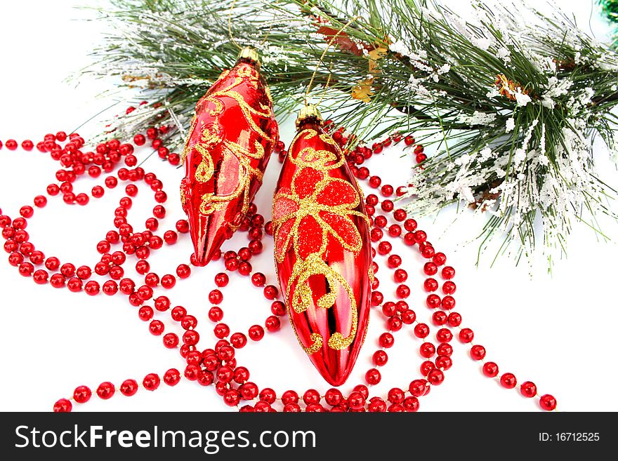 Christmas decoration and garland isolated on white background.