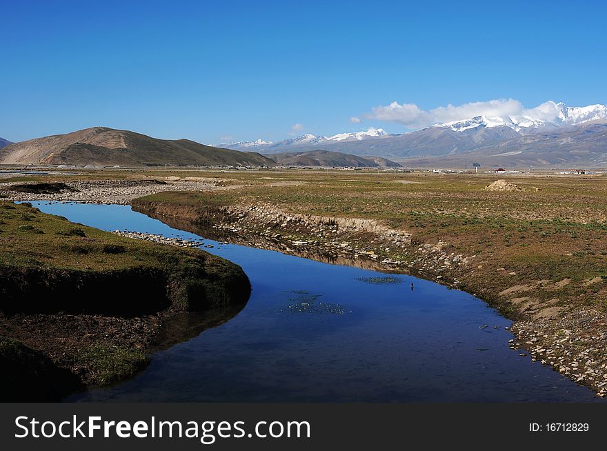 Landscape of brook and mountains in Tibet. Landscape of brook and mountains in Tibet.