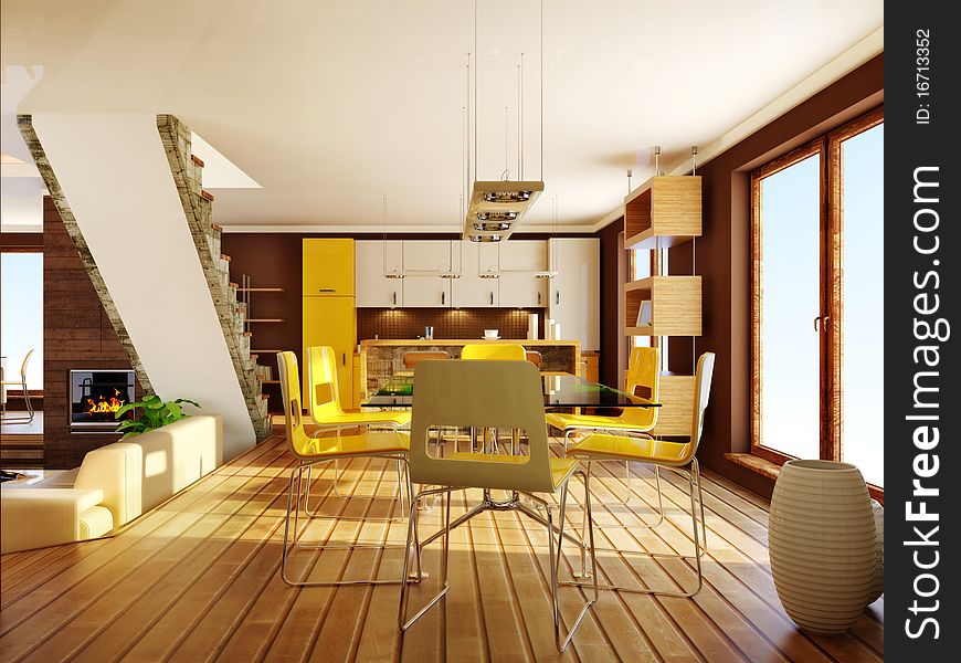 Yellow kitchen with brown walls. Yellow kitchen with brown walls