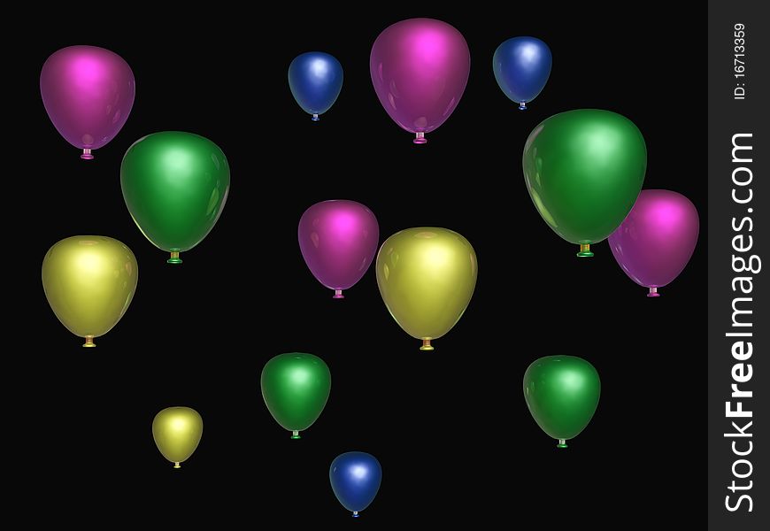 Colored holiday baloons on the black background.