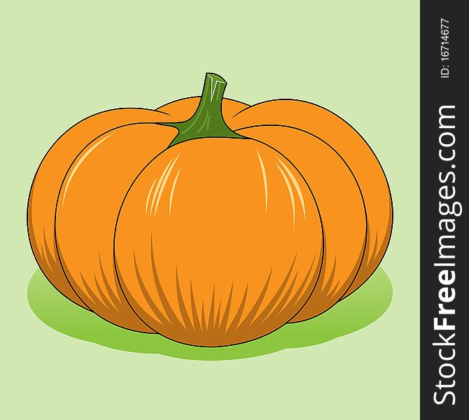 Illustration of an orange pumpkin on a light green background