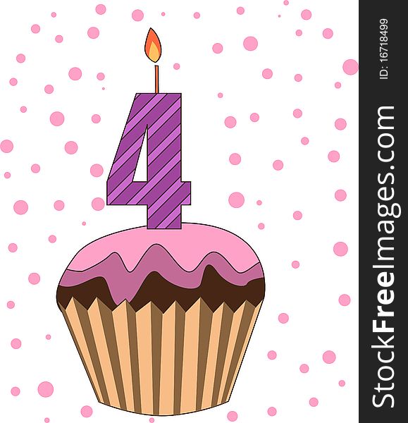 Cup cake with numeral candles-illustration