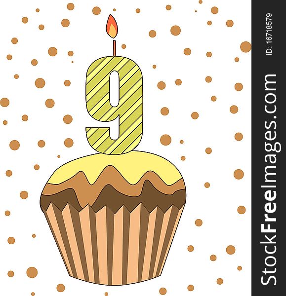 Cup cake with numeral candles-illustration