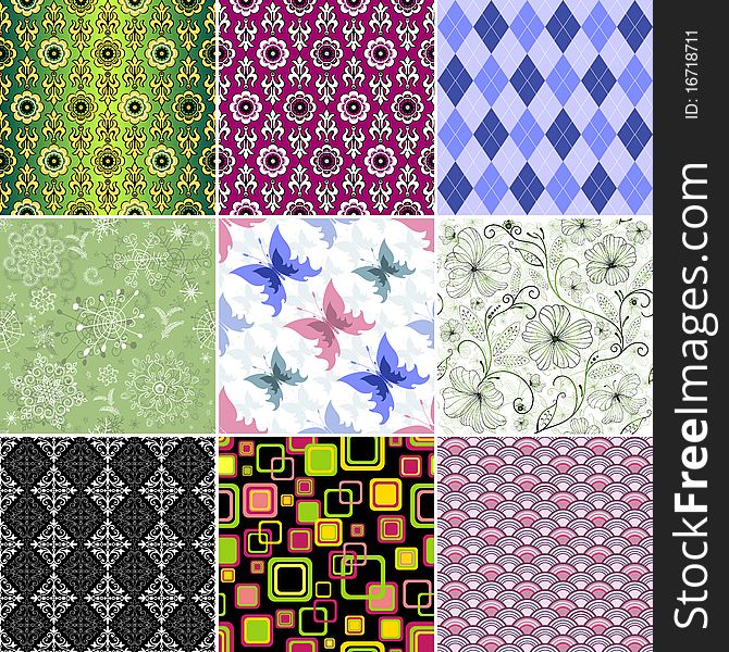 Collection decorative colorful seamless wallpapers. Collection decorative colorful seamless wallpapers