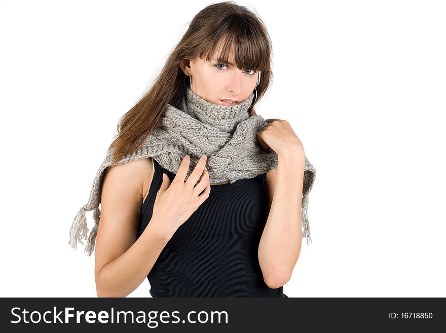 Girl in warm scarf posing