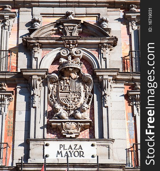 Detail of Casa de la Panaderia in Plaza Mayor, Madrid , Spain