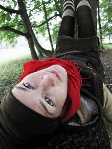 Girl With Red Scarf Stock Photos