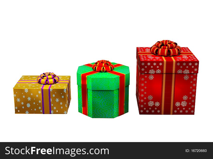 Three different gift boxes  isolated on white. Three different gift boxes  isolated on white