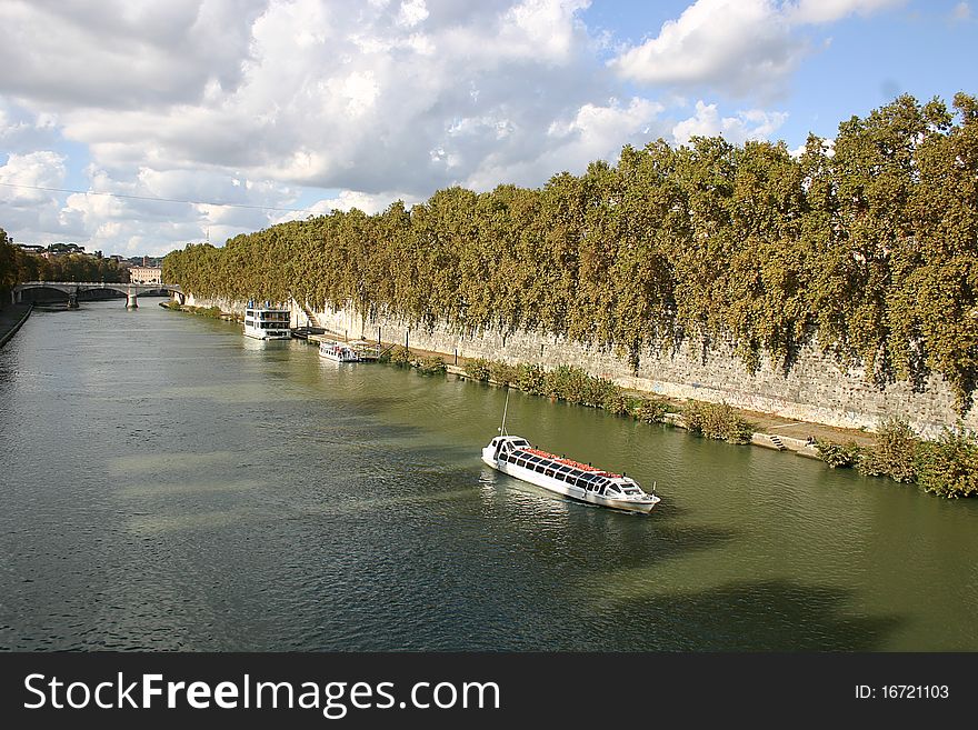 Ferry that cruises along the Tiber river which runs through Rome